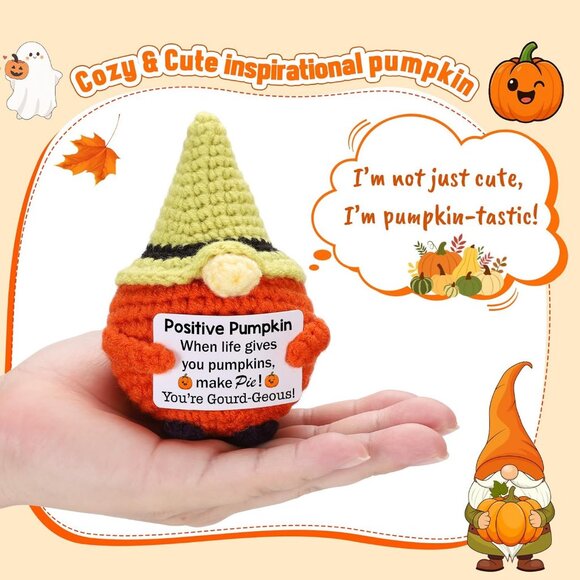 Inspirational Crochet Gnome Pumpkin Gifts - Positive Emotional Support Decor - Picture 3 of 9